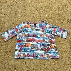 Ali Miles Crinkle Knit City Town Pattern Tunic Blouse Plus Size 3X